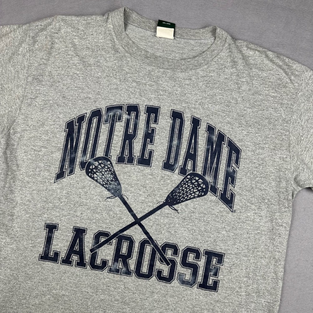 Notre Dame Lacrosse Vintage T-Shirt Men Large Gray Single Stitch MV Sport